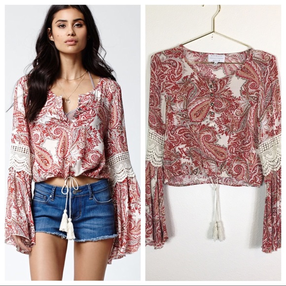 Kendall & Kylie Tops - Kendall and Kylie Crochet Bell sleeve top